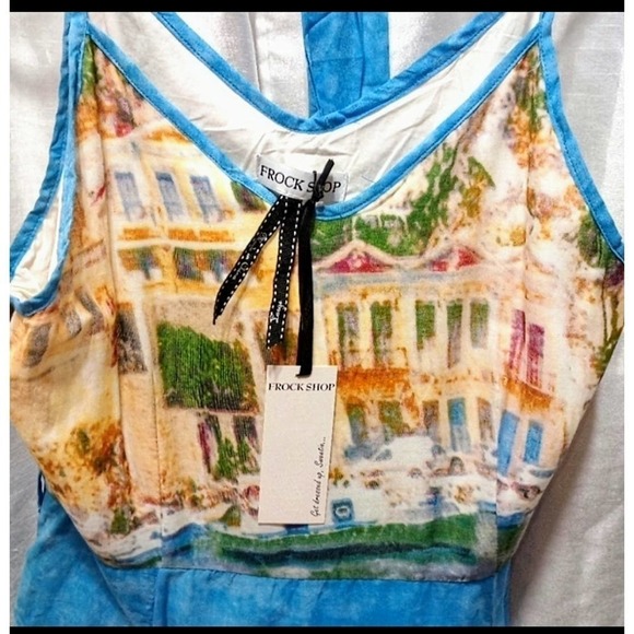 Designer FROCK SHOP Blue Multi Summer DRESS Italy Italian Rivera - Picture 4 of 9